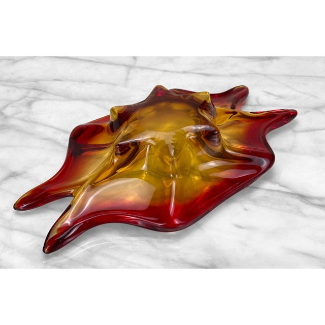 Vintage Italian Murano Sommerso Red & Orange Art Glass Bowl For Sale - Image 9 of 10