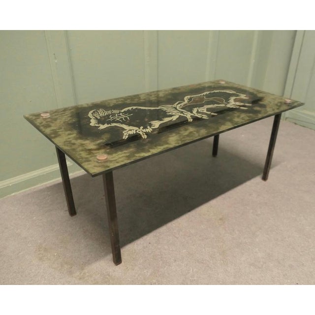 Italian Modernist Eglomisé Glass Top Coffee Table. This is a mid century Coffee or Cocktail table Signed: Sasco 61. Glass...