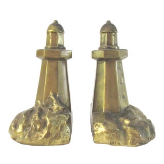 Brass Lighthouse Bookends - a Pair For Sale