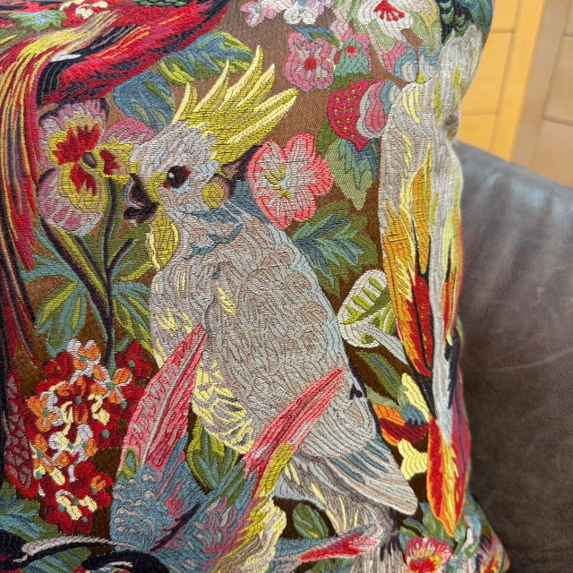 Contemporary Exotic Bird Jacquard Woven Cushion Cover For Sale - Image 3 of 15