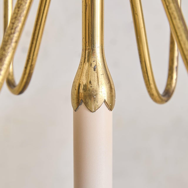 1950s 1953 Italian Brass + Opaline Glass Floor Lamp by Angelo Lelii for Arredoluce For Sale - Image 5 of 13