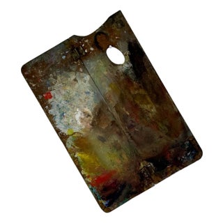 Vintage Artist's Traveling Painting Palette With Remnant Multicolored Oil Paint For Sale