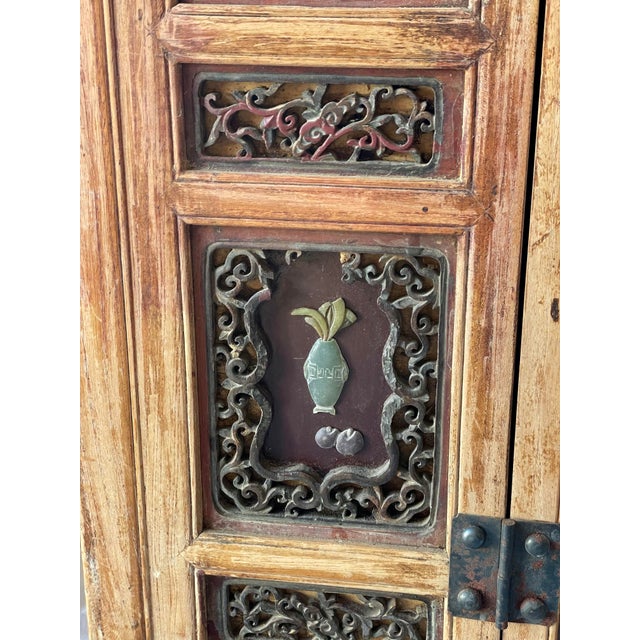 Mid 20th Century Asian Red Brown Sideboard/Cabinet Carved Wood Applied Hardstone Figural For Sale - Image 4 of 15