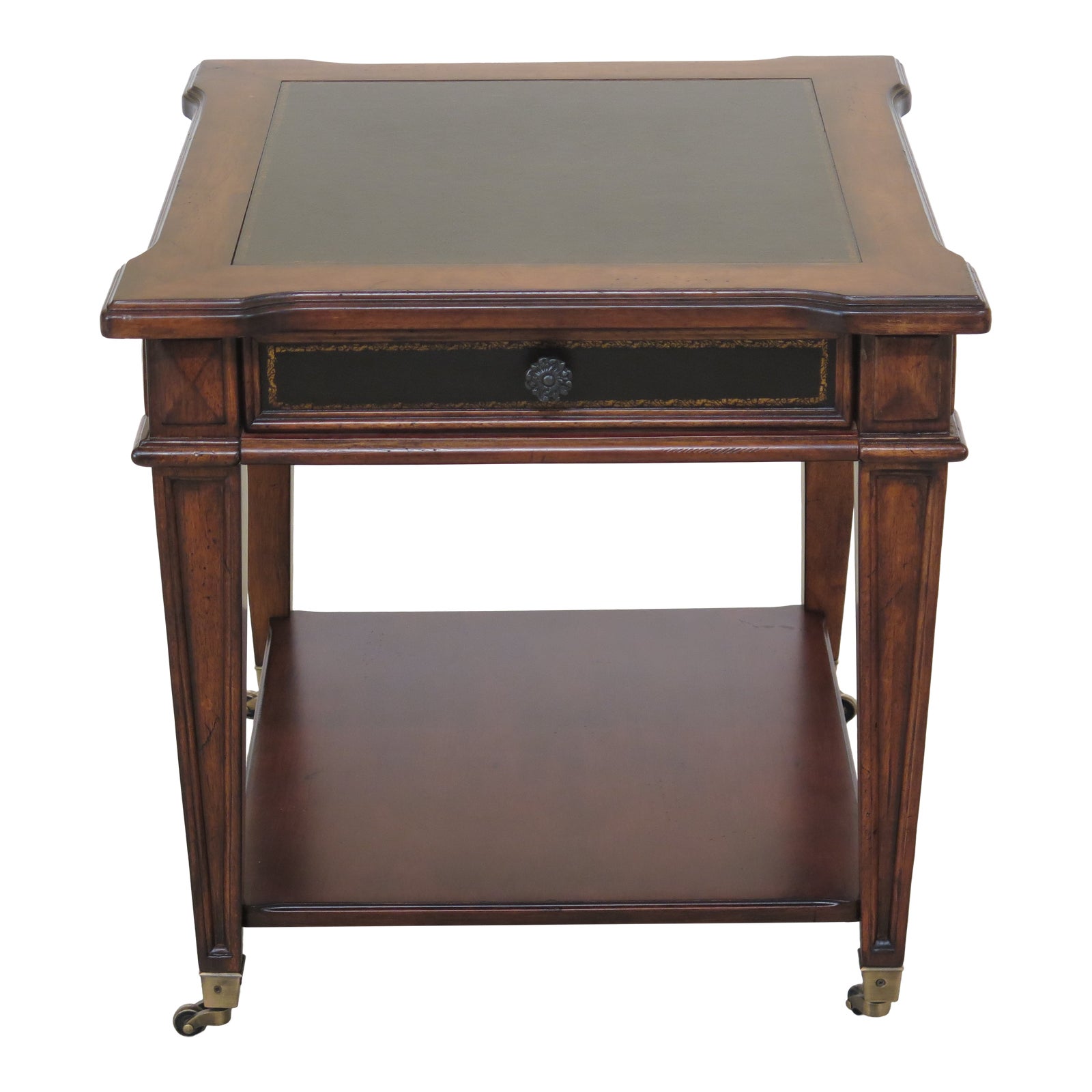 Traditional Leather Top 1 Drawer Occasional Table Chairish