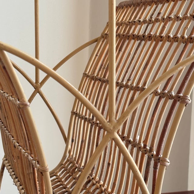 Wood 1950s Bamboo & Rattan Openweave Magazine Rack W/ Iron Base For Sale - Image 7 of 18