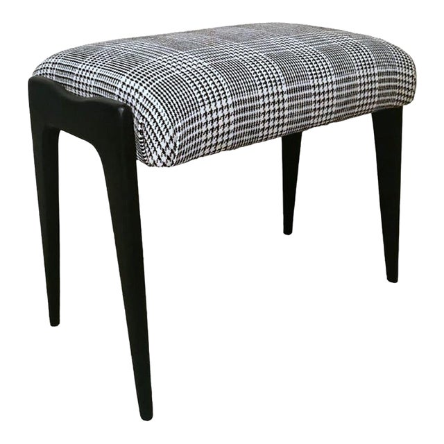 1950s Art Deco Italian Bench Wood and Fabric Dedar Prince of Wales For Sale