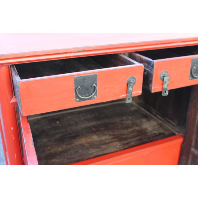 1950s 1950's Mid Century Chinoise Style Red Cabinet For Sale - Image 5 of 13