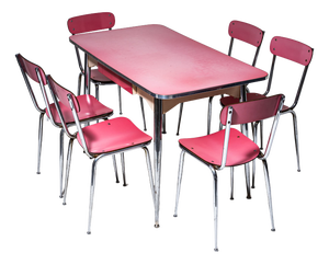 Pink Formica Dining Set of Table and Chairs, Italy, 1960s, Set of 7
