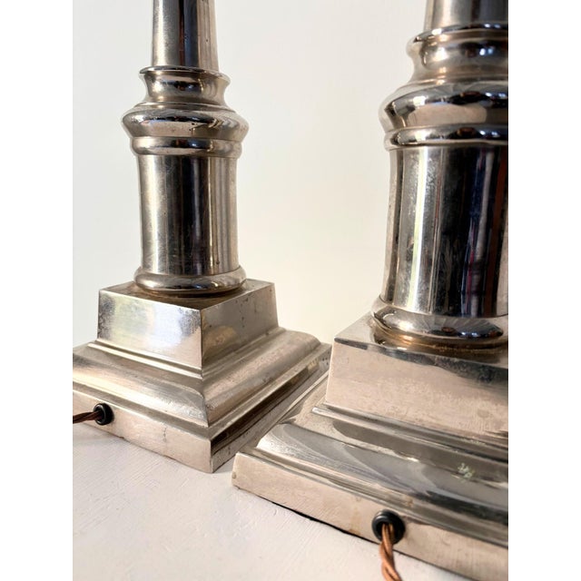 Neoclassical Chromed Column Lamps, 1980s, Set of 2 For Sale - Image 6 of 10