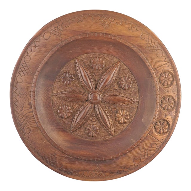 Vintage Early 20th Century Pine Carved Wood Sign Pennsylvania Dutch Hex Folk Art Wall Hanging For Sale