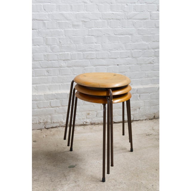 Vintage Tripod Dot Stools in Teak and Copper by Fritz Hansen, 1950s, Set of 3 For Sale - Image 11 of 15