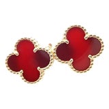 Van Cleef & Arpels Vintage Alhambra Yellow Gold Red Agate Earrings, Pair For Sale
