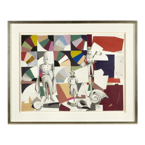 Mary Ingebrand-PohladMixed Media Modernist Painting Collage Nantucket Whirligig Americana Folk Art, c.1990's