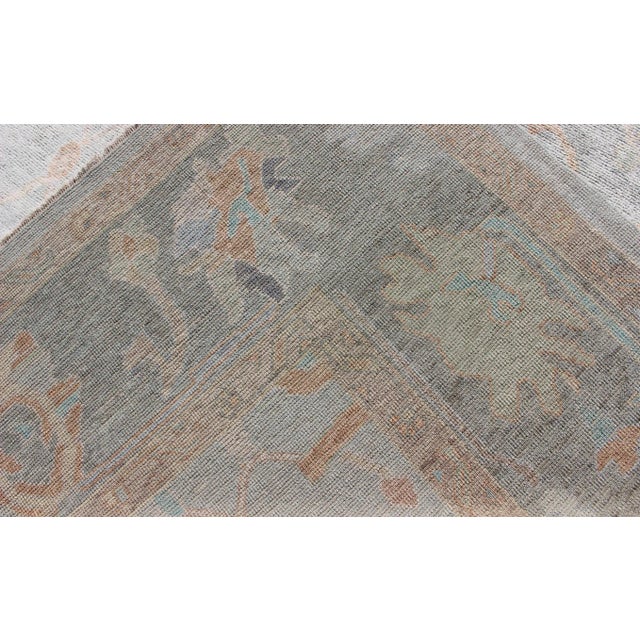 Modern Turkish Oushak Large Rug in Seafoam Green, Light Blue & Multi Colors For Sale - Image 9 of 9
