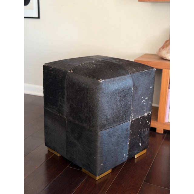 Made Goods Essex Stool in Midnight Hair-on-Hide Patchwork Leather Cube Ottoman Modern Organic Accent Stool For Sale - Image 12 of 12