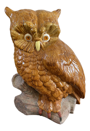 Vintage 1980s Ceramic Pottery Large Owl Statue Decor