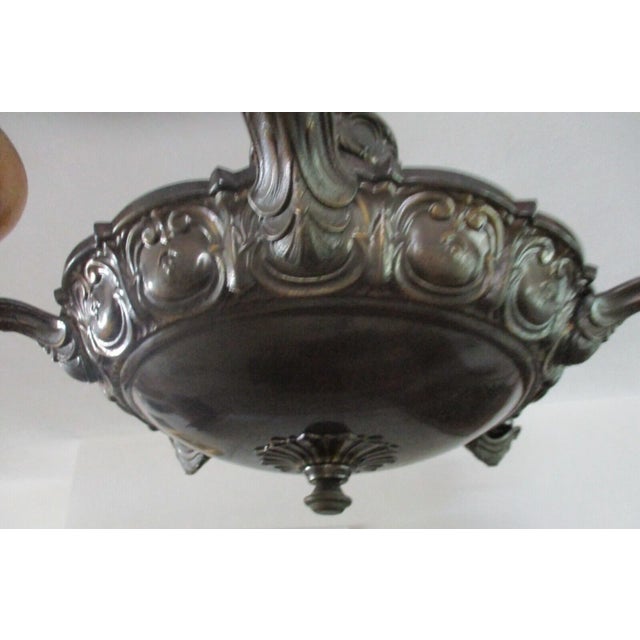 1920s Art Deco Blood Moon Alabaster and Bronze 5-Arm Chandelier For Sale - Image 10 of 12