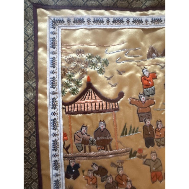Textile Antique Framed Chinese Embroidered Silk Tapestry of 100 Children at Play For Sale - Image 7 of 10
