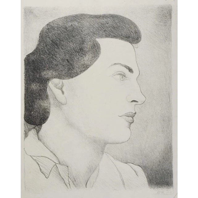 Mid-Century Modern Vintage Wpa Style Portrait Lithograph of Woman For Sale - Image 3 of 3