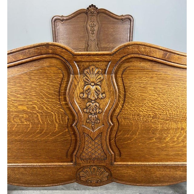 Vintage French Louis XVI Style Oak Single Bed Frame with Carved Headboard For Sale - Image 4 of 10