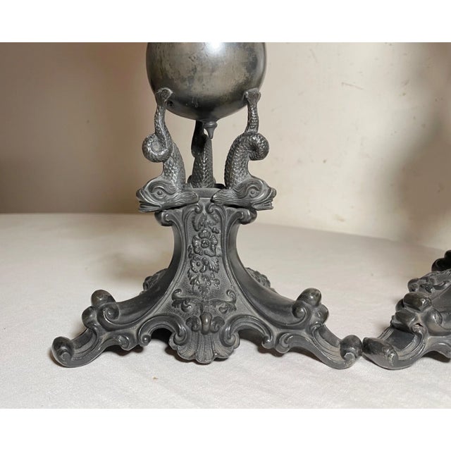 Metal Antique 19th Century Silverplate Ornate Figural Dolphin Candlestick Holders For Sale - Image 7 of 11