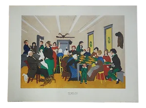 Antique Lithograph "Quilting Party"