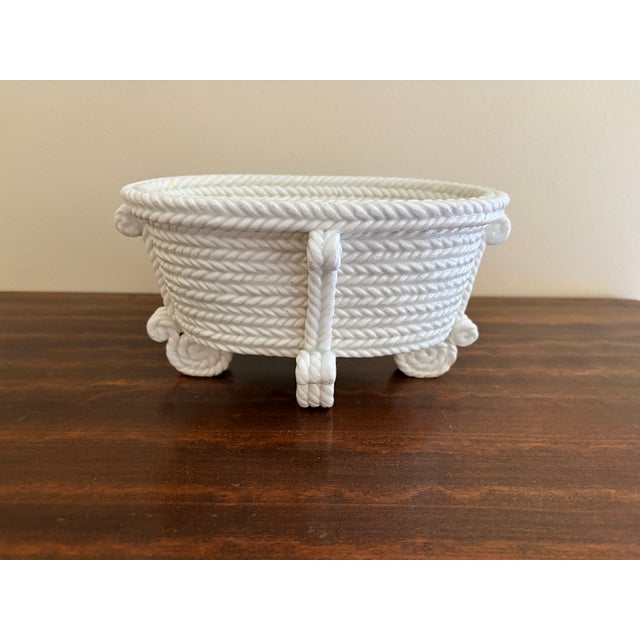 Vintage French Country White Porcelain Rope-Form Cachepot For Sale - Image 11 of 12