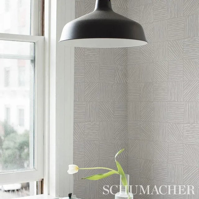 Schumacher Schumacher X Caroline Z Hurley Katama Wallpaper in Ivory on Stone - Sample For Sale - Image 4 of 4
