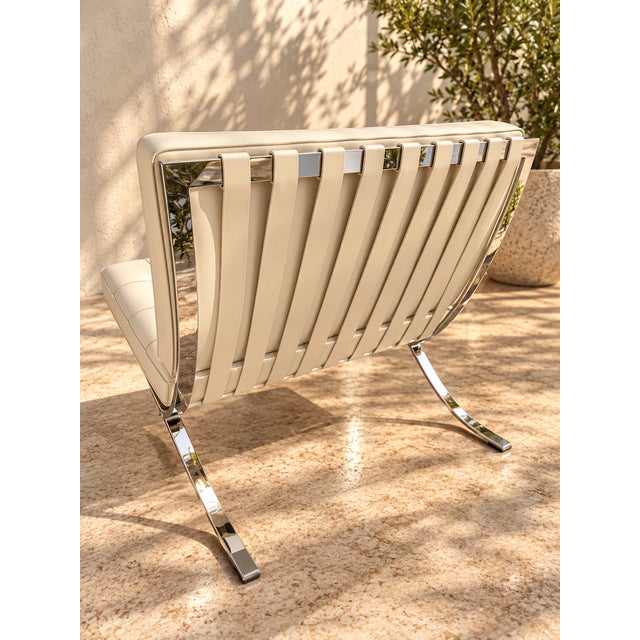 Pair of 1980s Authentic Knoll Studio Barcelona Chairs, Mies Van Der Rohe Ivory Leather For Sale In New York - Image 6 of 13