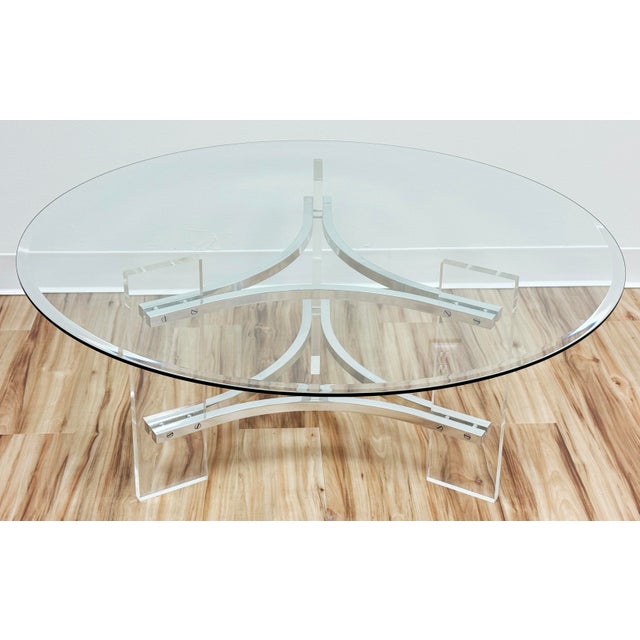 Charles Hollis Jones Vintage Charles Hollis Jones Style Acrylic & Chrome Glass Top Coffee Table For Sale - Image 4 of 15