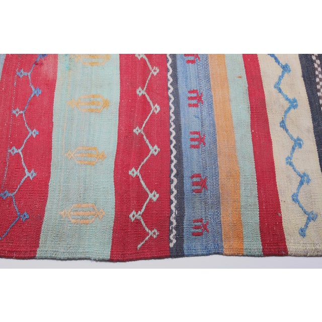 Color: White, Orange, Brown, Dark&light Blue, Red. This is a one of kind old Nomadic Handwoven village kilim, it is coming...