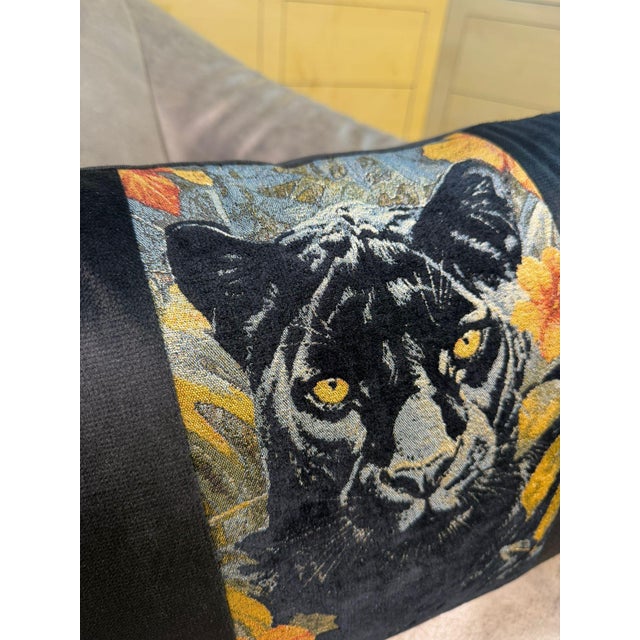 Handmade Panther Velvet Lumbar Cushion Cover For Sale - Image 9 of 12