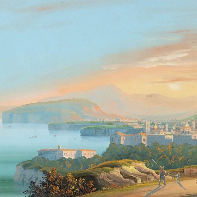 View of Sorrento, 1800s, Gouache on Paper For Sale - Image 3 of 11