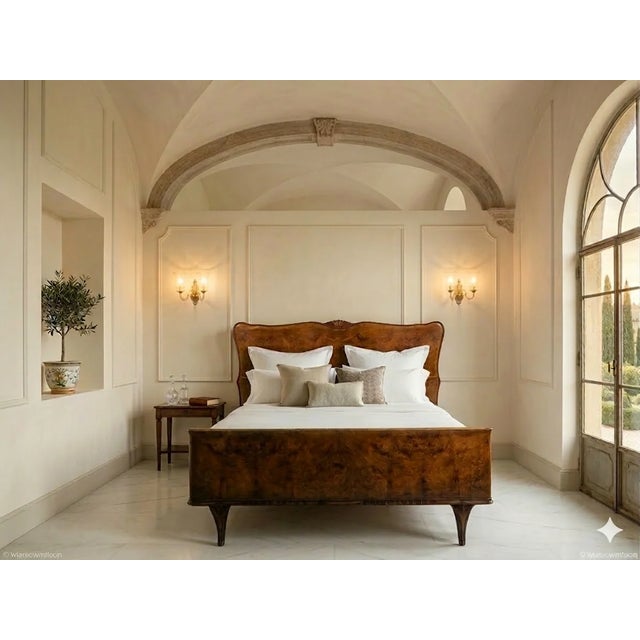 Early 19th Century Italian Walnut Burl Bed Headboard & Footboard Set A hand-crafted pair sourced directly from a Roman...