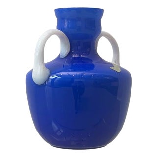 Blue Opal Glass Handle Vase from Opalina Fiorentina, Italy, 1960s For Sale