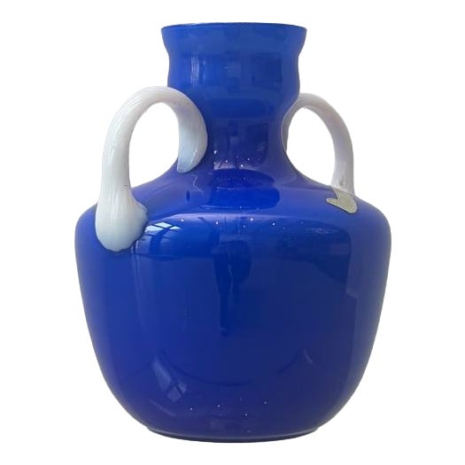 Blue Opal Glass Handle Vase from Opalina Fiorentina, Italy, 1960s For Sale