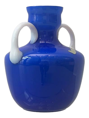Blue Opal Glass Handle Vase from Opalina Fiorentina, Italy, 1960s