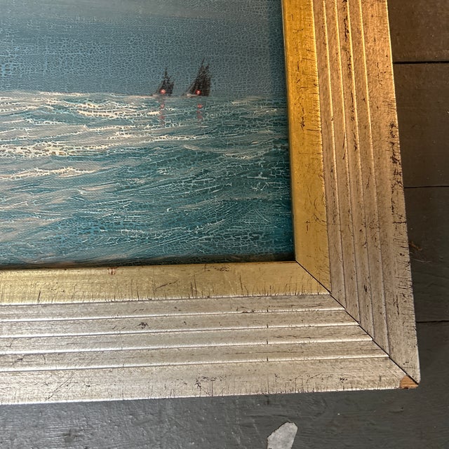 Nautical 1950's Original Tall Ship at Sea Nautical Seascape Painting For Sale - Image 3 of 7