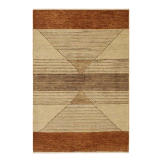 Contemporary Gabbeh Tan/Rust Wool Rug - 4'1'' X 5'8'' For Sale