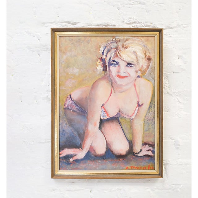 Nude, Young Woman in a Bikini, 1970s, Oil Painting on Cardboard, Framed For Sale - Image 6 of 6