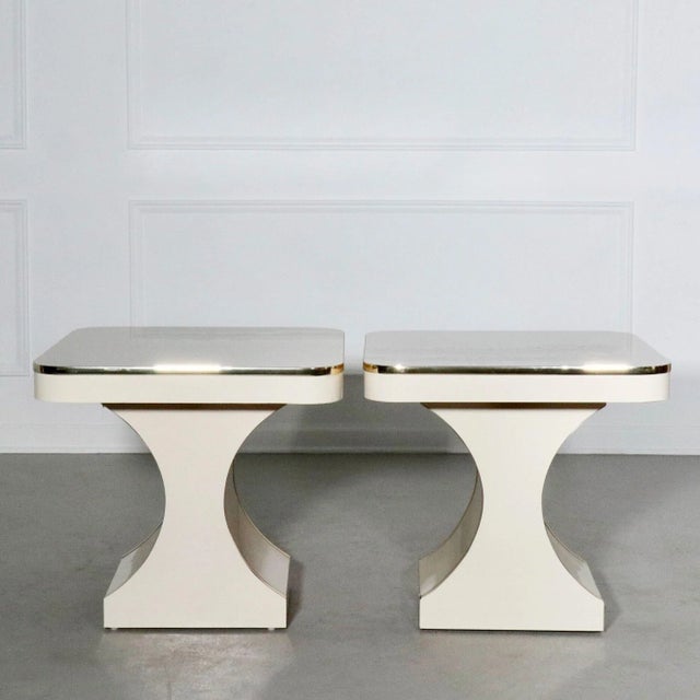 Mid-Century Modern Sculptural Laminate and Brass Side Tables After Karl Springer - a Pair For Sale - Image 3 of 12