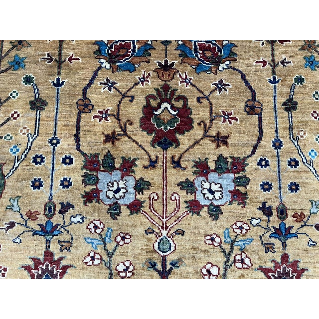 Persian Style Sultani Floral Wool Rug in Golden Beige, Burgundy and Blue, 5'2" X 6'6" For Sale - Image 9 of 17