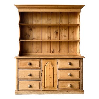 Antique English Pine Dresser Hutch For Sale