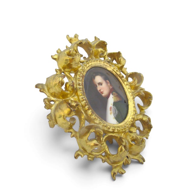 Figurative Napoleon Miniature Gilt Framed Hand Painted Porcelain German 19thc Painting For Sale - Image 3 of 12