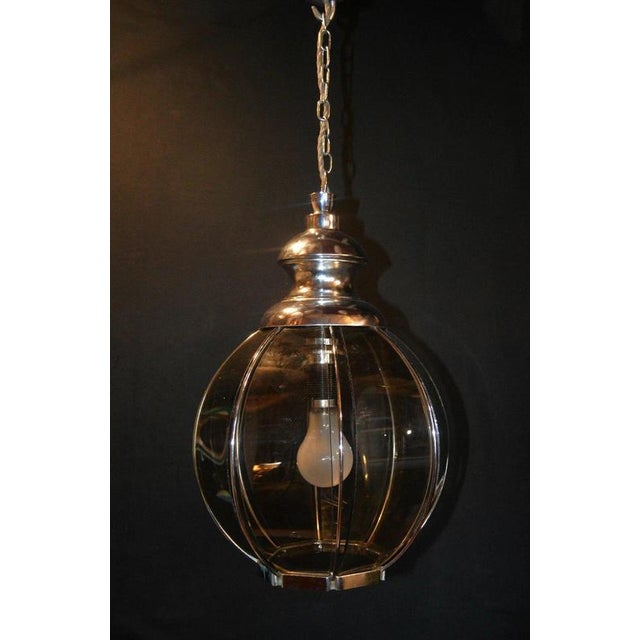 Mid-Century Octagonal Smoked Glass and Chrome Globe Pendant Light, 1960s For Sale - Image 4 of 13