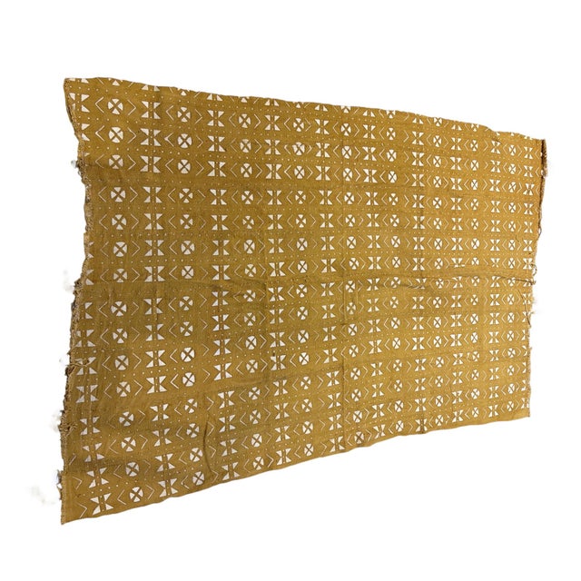 African Vintage African Large Mustard & White Mud Cloth Textile Mali 64" by 43" For Sale - Image 3 of 7
