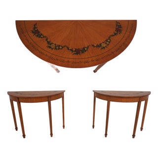 Pair of Adams Style Demilune Console Tables For Sale