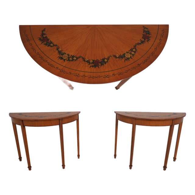 Pair of Adams Style Demilune Console Tables For Sale
