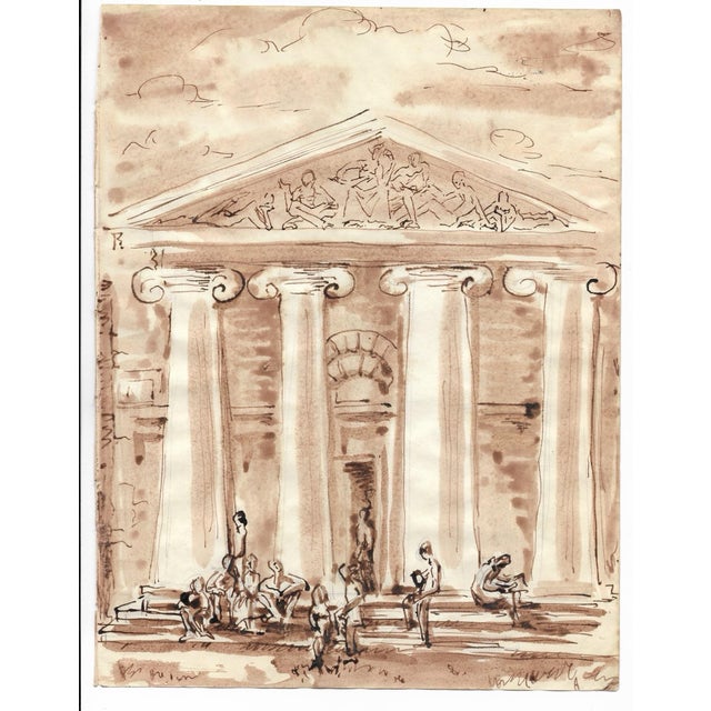 Mid-Century Modern 1955 Marianna Van Rossen Hoogendyk Classical Building Watercolor For Sale - Image 3 of 3
