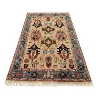 Heriz Rug 5’11” X 8’6” Ivory Wool Vintage Tribal Hand-Knotted Oriental Carpet For Sale